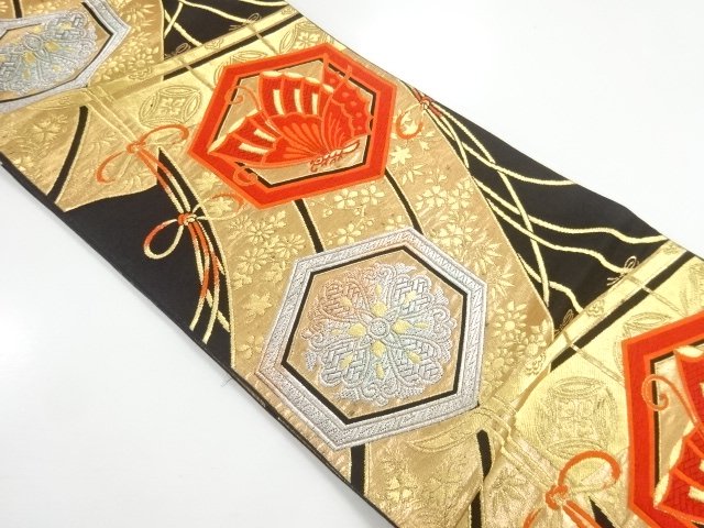 JAPANESE KIMONO / ANTIQUE FUKURO OBI / SILK / WOVEN BUTTERFLY